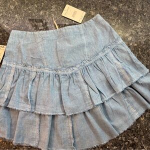 Free People Light Blue Tiered Denim Skirt